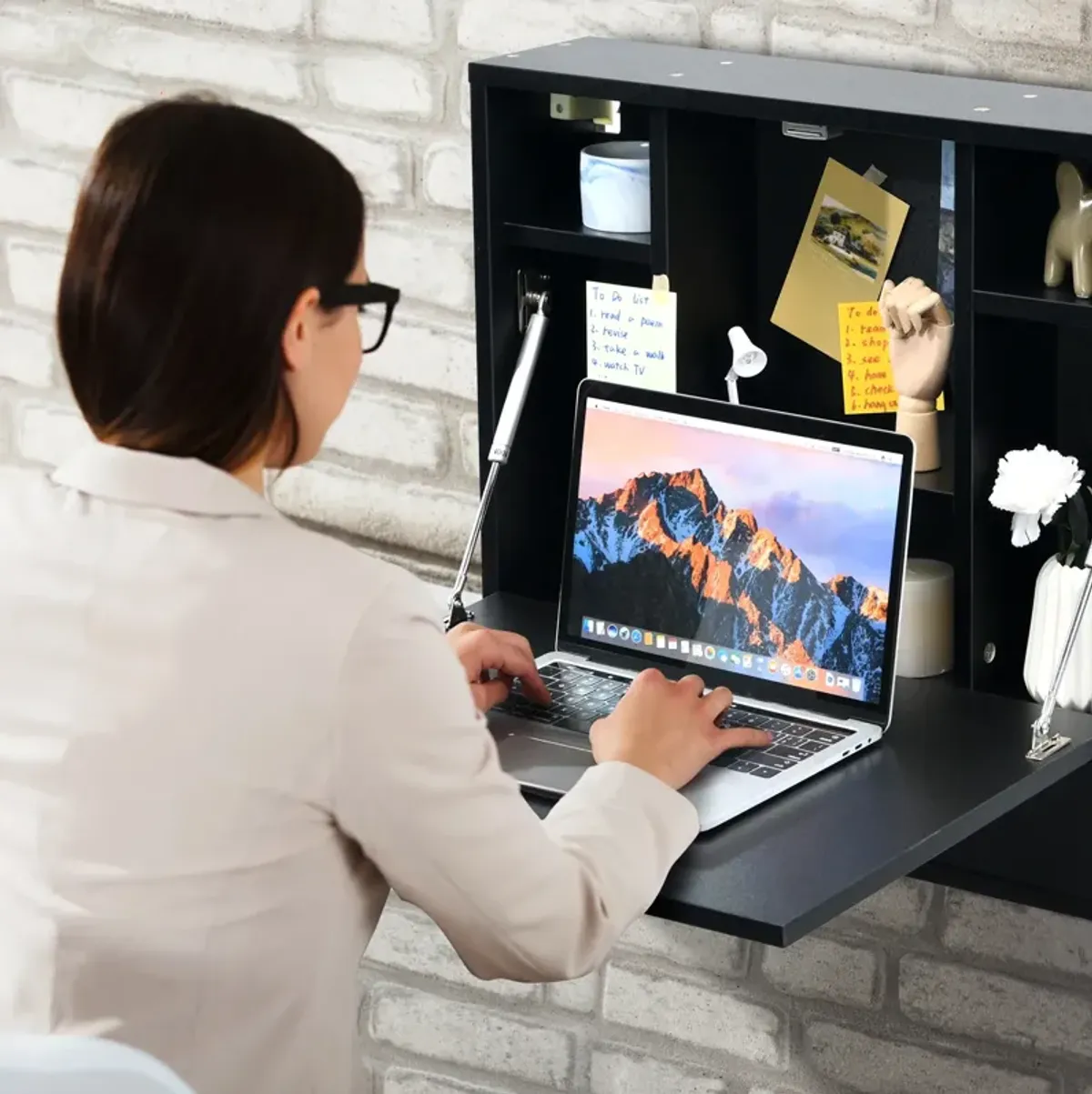 Wall-Mount Floating Desk Foldable Space Saving Laptop Workstation