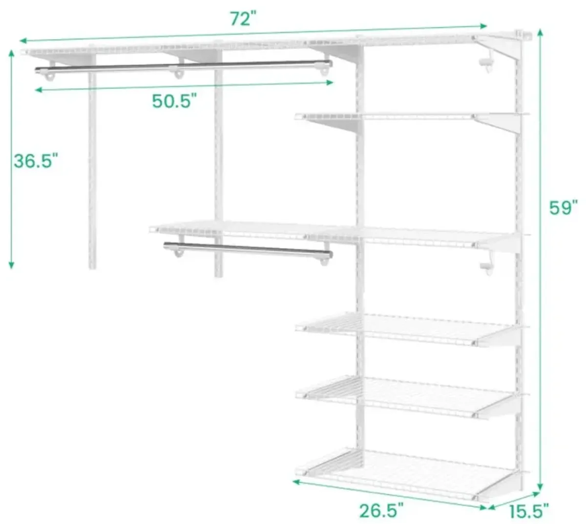 Hivvago Adjustable Closet Organizer Kit with Shelves and Hanging Rods for 4 to 6 Feet