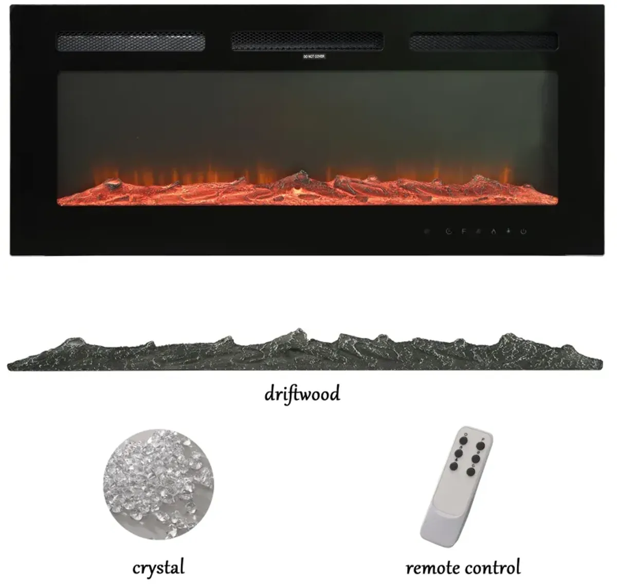 Black 36 in. Wall-Mounted Electric Fireplace with Logs & Crystals, Remote 1500/750W