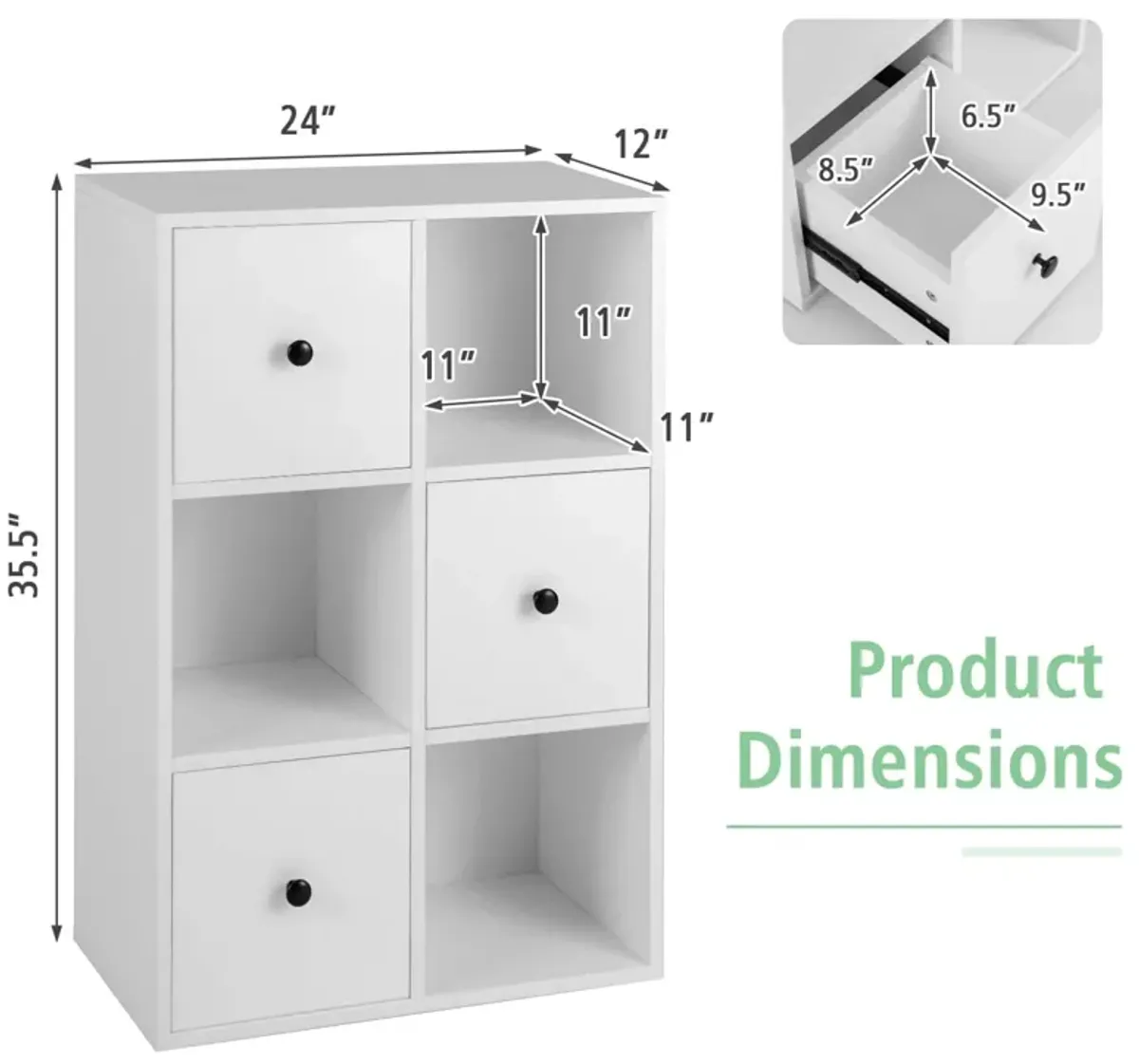 3-Tier Bookshelf with Anti-toppling Device for Living Room