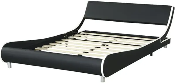 PU Leather Upholstered Platform Bed Frame, Curve Design, Wood Slat, No Box Spring Needed