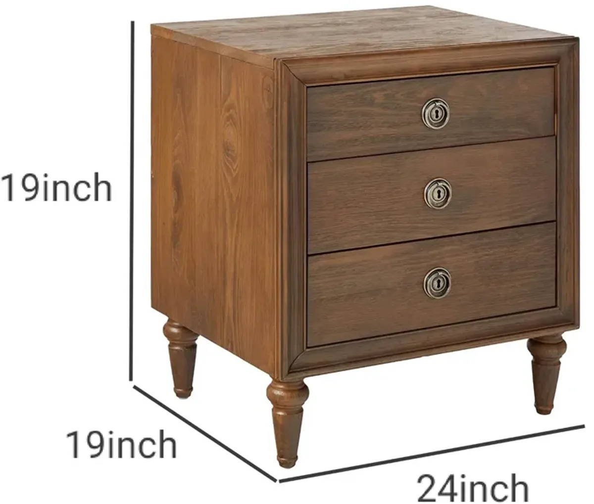 Traditional Style 3 Drawers Wood Nightstand By Inverness, Brown-Benzara