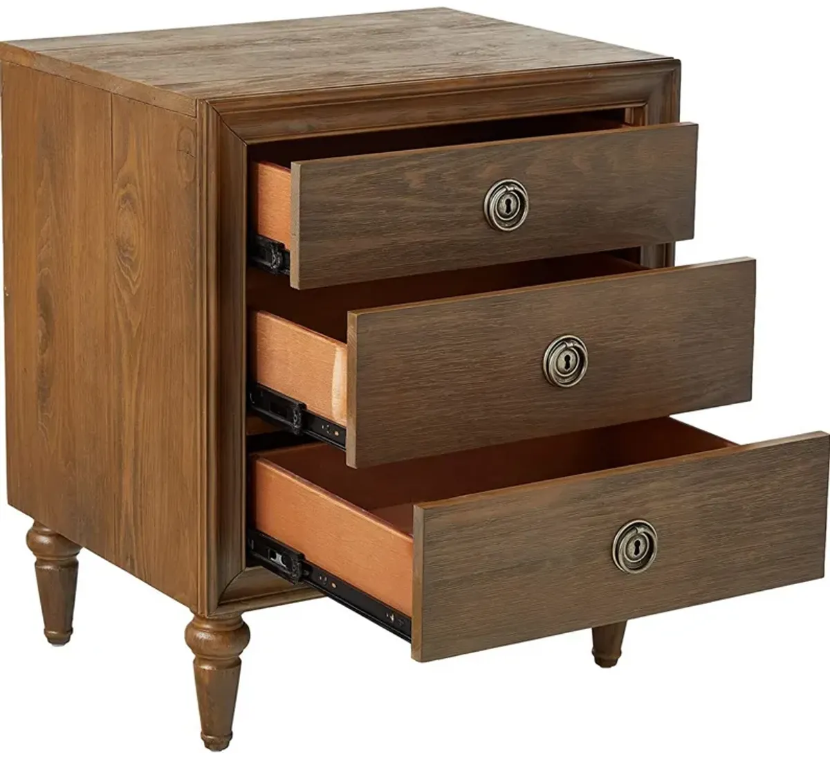 Traditional Style 3 Drawers Wood Nightstand By Inverness, Brown-Benzara