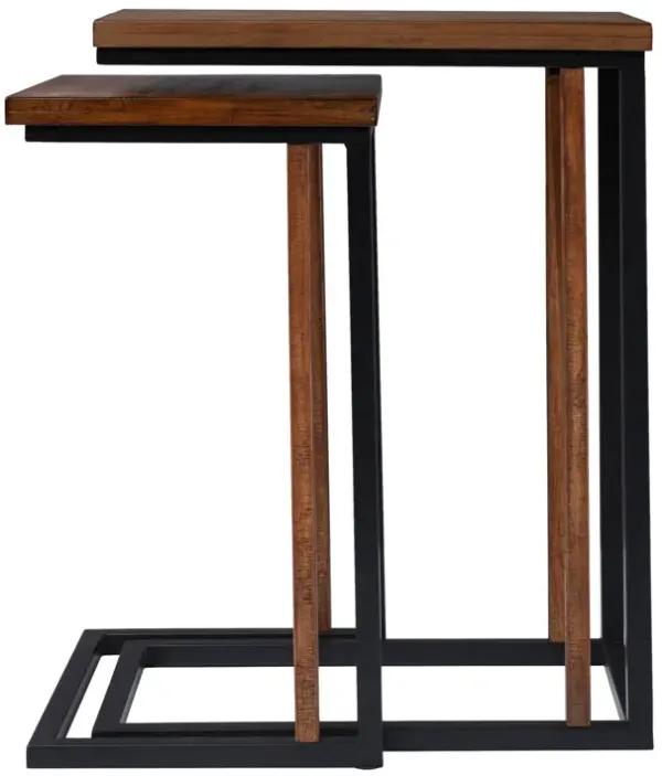 Set Of Two 25"" Brown Solid Wood Rectangular Nested End Tables