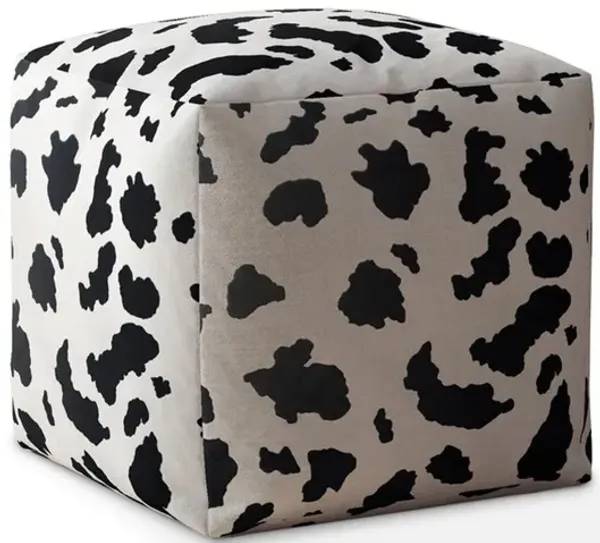 Hivvago 17" White And Black Twill Cow Print Pouf Ottoman