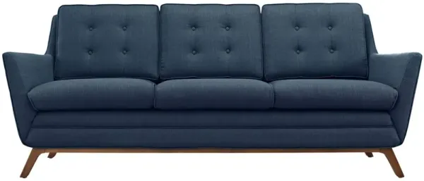 Beguile Collection: Mid-Century Style Sofa with Plush Cushions & Walnut Base - Azure
