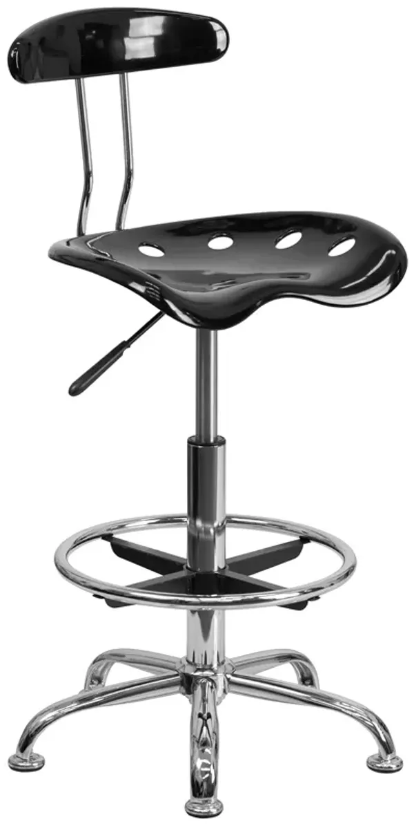 Flash Furniture Bradley Vibrant Black and Chrome Drafting Stool with Tractor Seat