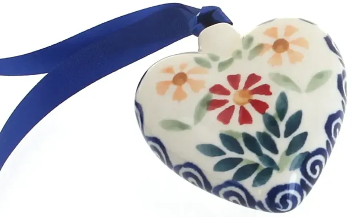Blue Rose Polish Pottery Tulip Heart Ornament