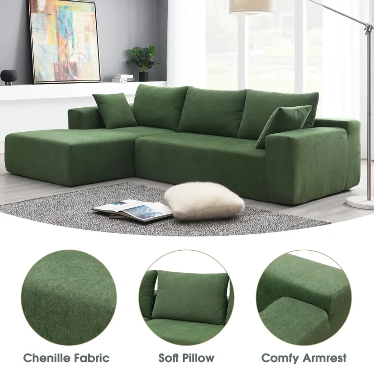 Gewnee  Modular Sectional Living Room Sofa Set, Upholstered Compressed Sofa for Living Room, Bedroom, Salon, 2 PC Free Combination, L-Shape, Cream