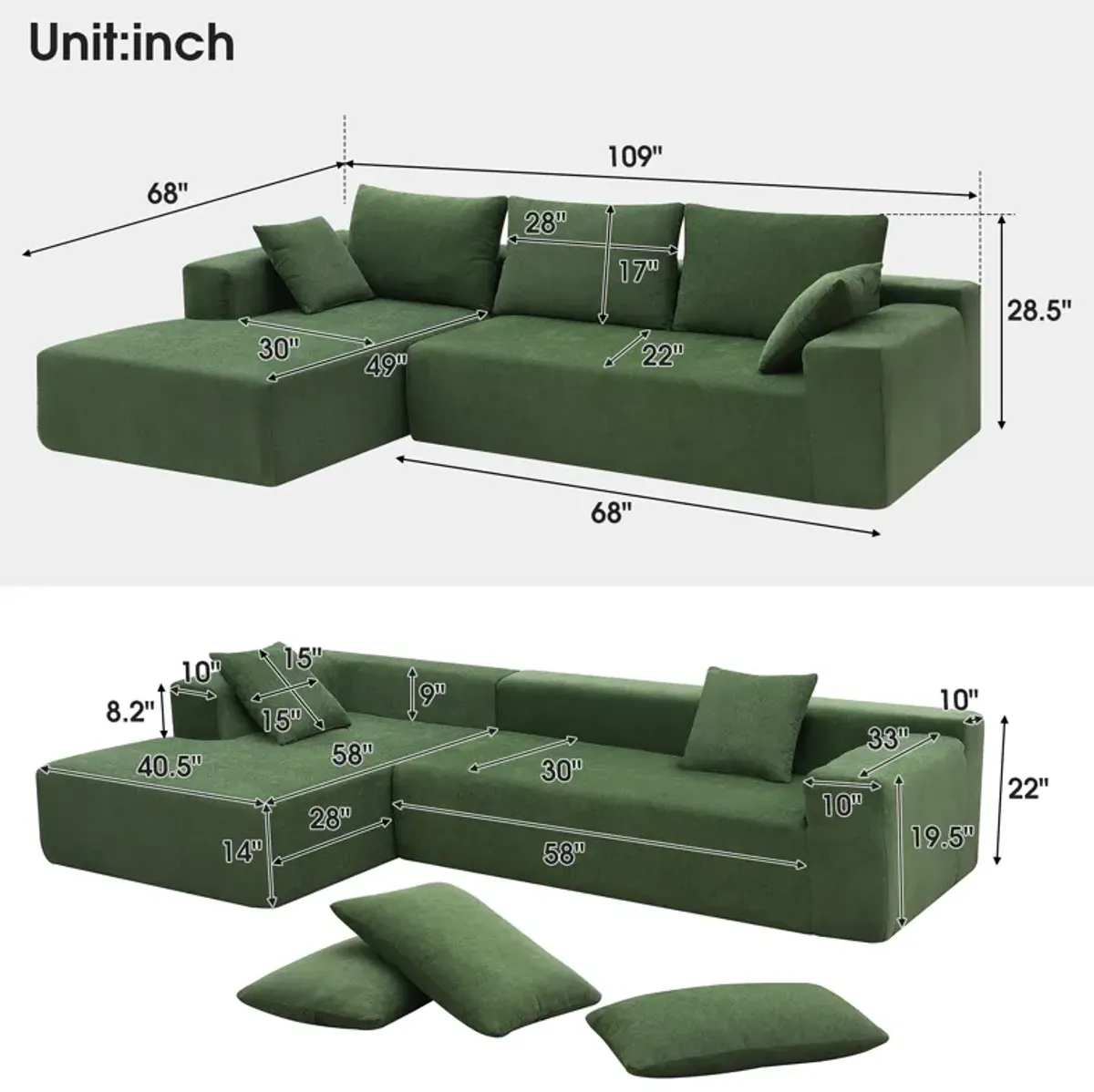 Gewnee  Modular Sectional Living Room Sofa Set, Upholstered Compressed Sofa for Living Room, Bedroom, Salon, 2 PC Free Combination, L-Shape, Cream