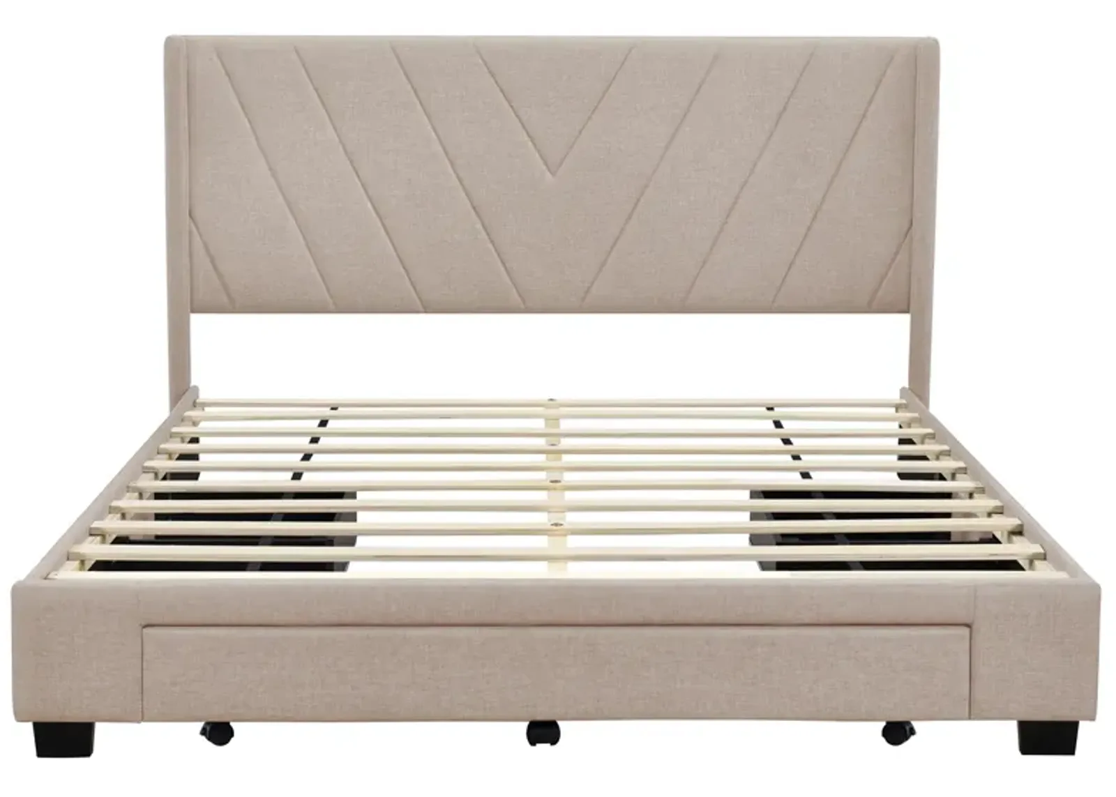 Merax Linen Upholstered Platform Bed with 3 Drawers