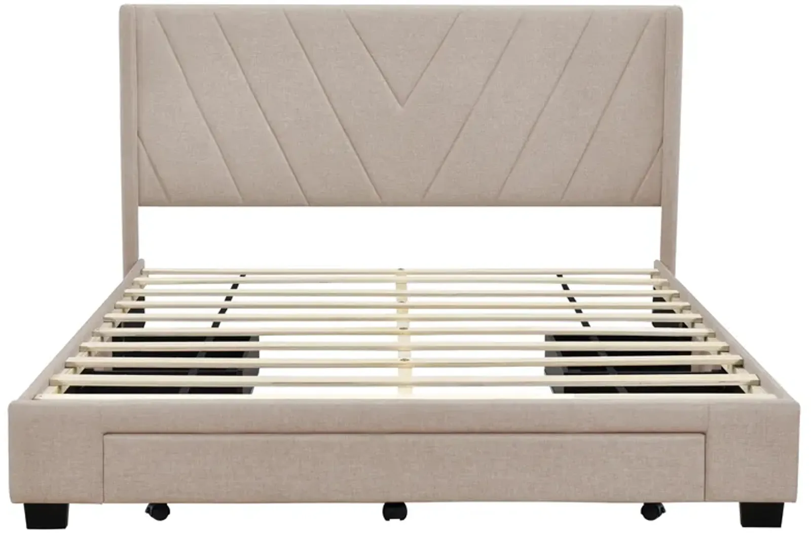 Merax Linen Upholstered Platform Bed with 3 Drawers