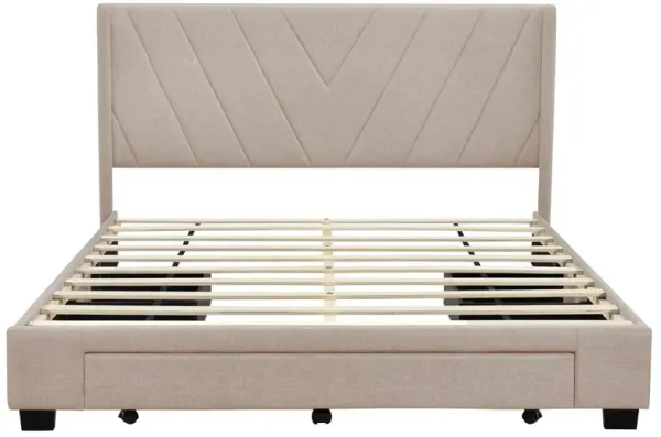 Merax Linen Upholstered Platform Bed with 3 Drawers