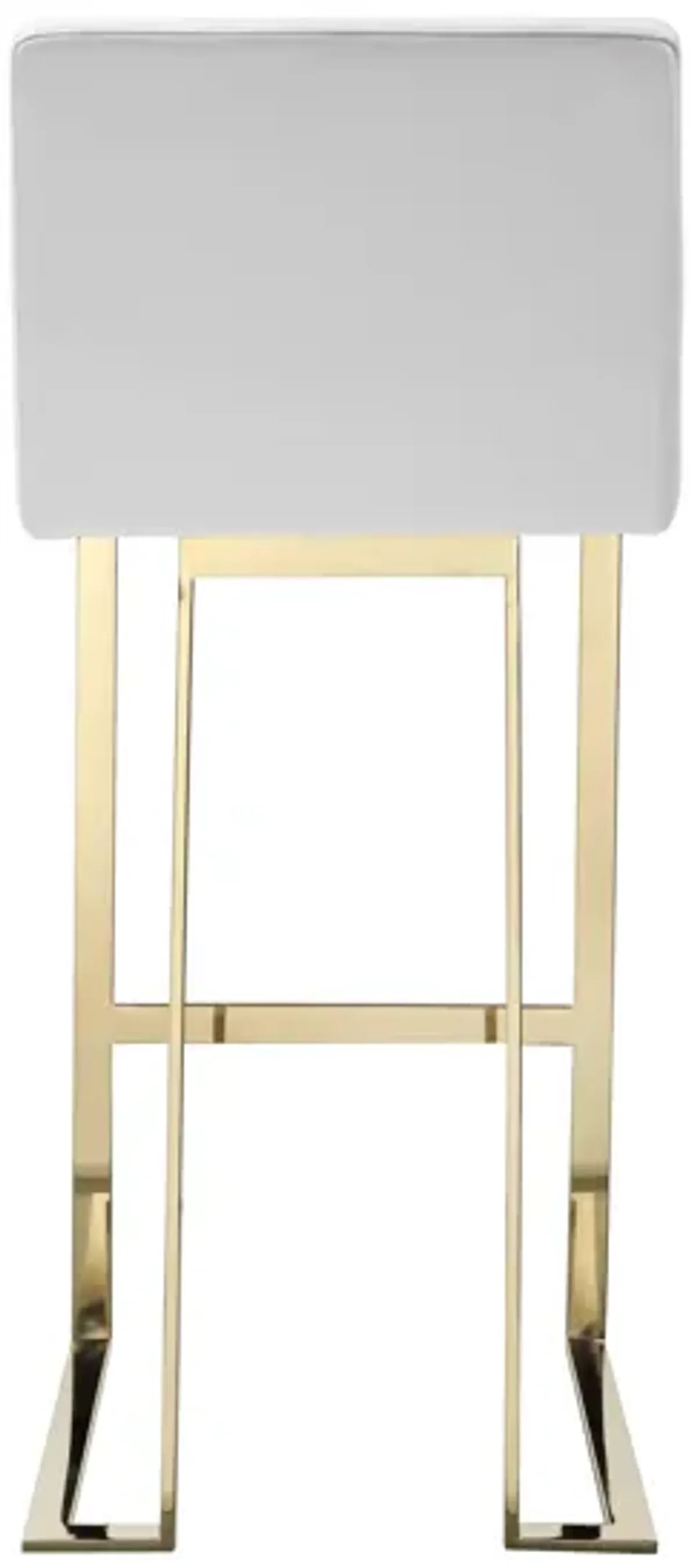 Boly 30 Inch Barstool Chair, Cushioned White Faux Leather, Gold Cantilever - Benzara