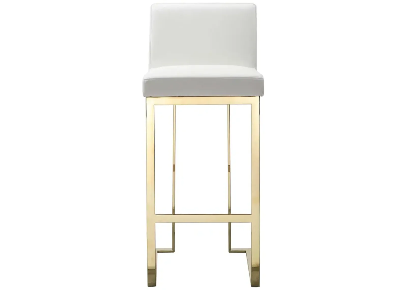 Boly 30 Inch Barstool Chair, Cushioned White Faux Leather, Gold Cantilever - Benzara