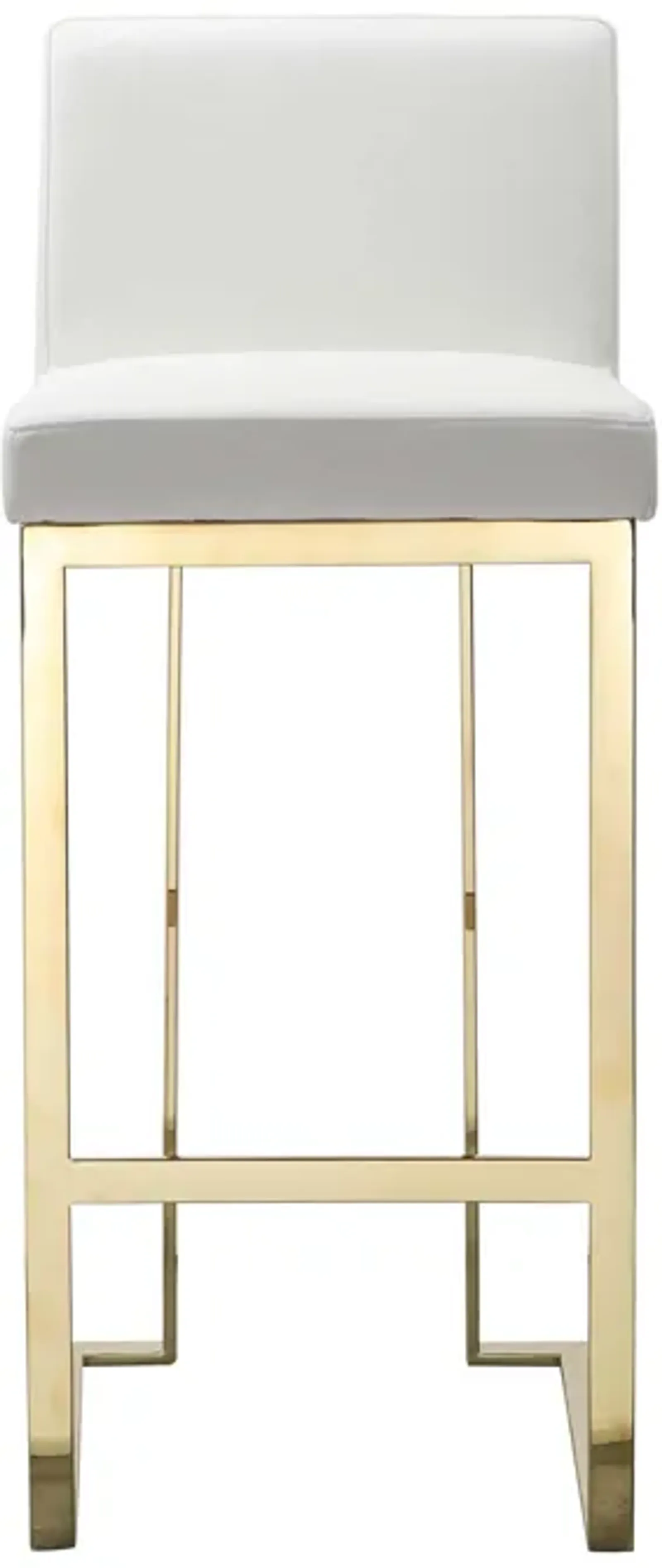 Boly 30 Inch Barstool Chair, Cushioned White Faux Leather, Gold Cantilever - Benzara