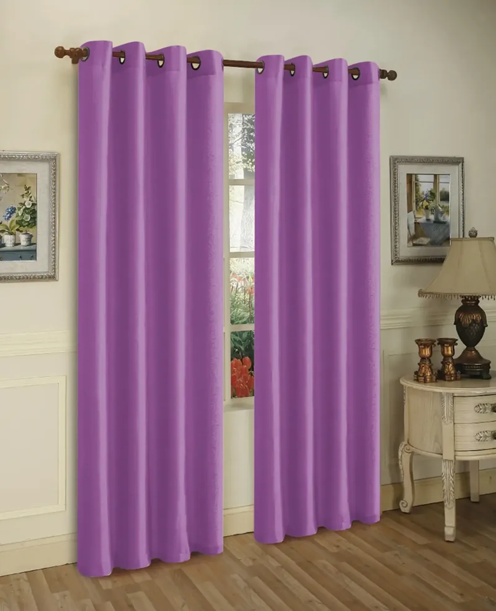 J&V TEXTILES Solid Grommet Faux Silk Window Curtain Drapes Treatment in 84" Length- Set of 2