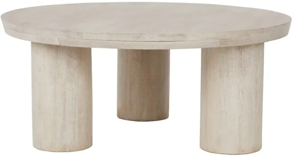 40 Inch Modern Solid Mango Wood Coffee Table, Round, Handcrafted, Brown-Benzara