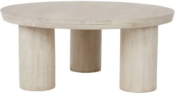 40 Inch Modern Solid Mango Wood Coffee Table, Round, Handcrafted, Brown-Benzara