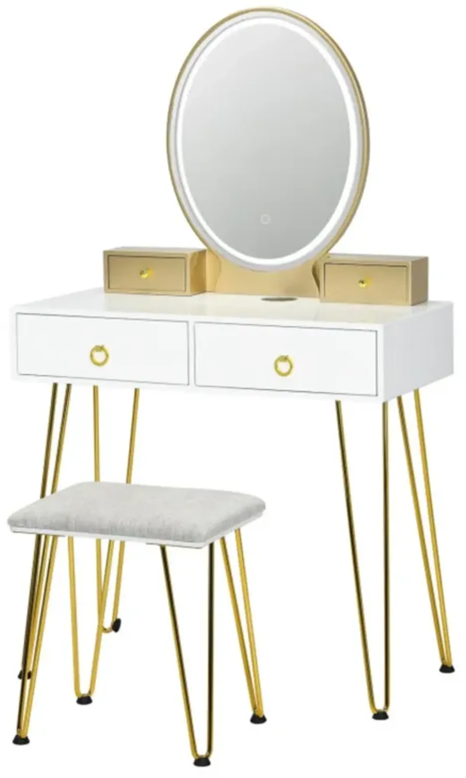 Hivvago Vanity Table Set with 3-Color Lighted Dimmable Mirror