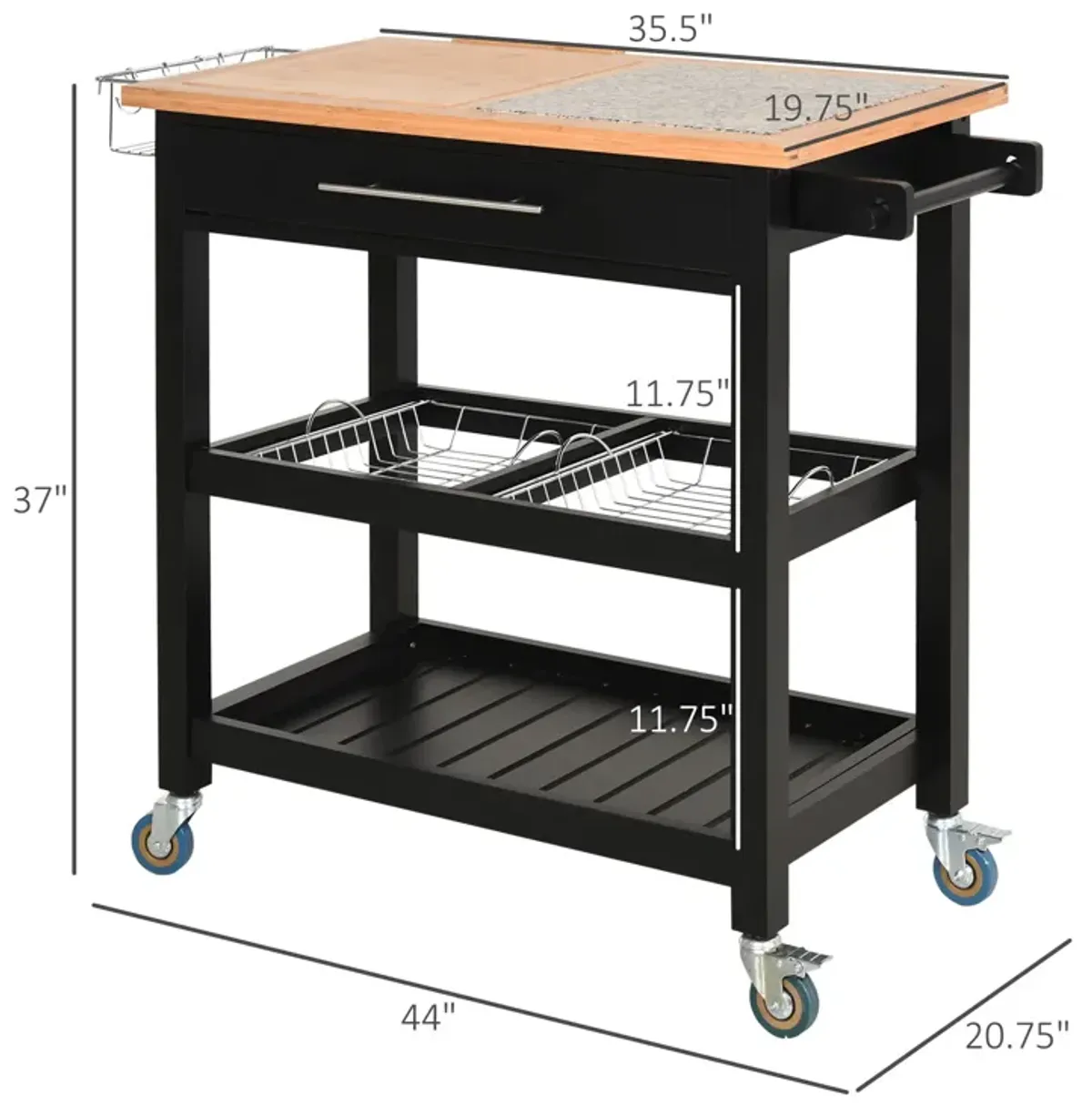 Black/Natural Kitchen Aid: Mobile Utility Cart with Bamboo & Granite Top