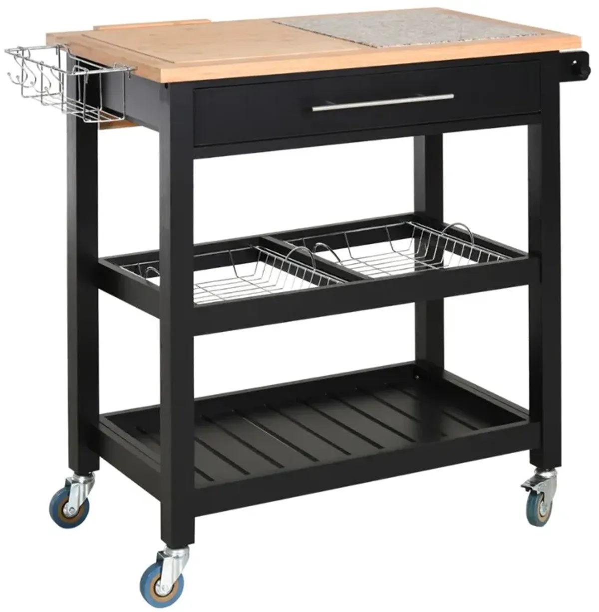 Black/Natural Kitchen Aid: Mobile Utility Cart with Bamboo & Granite Top