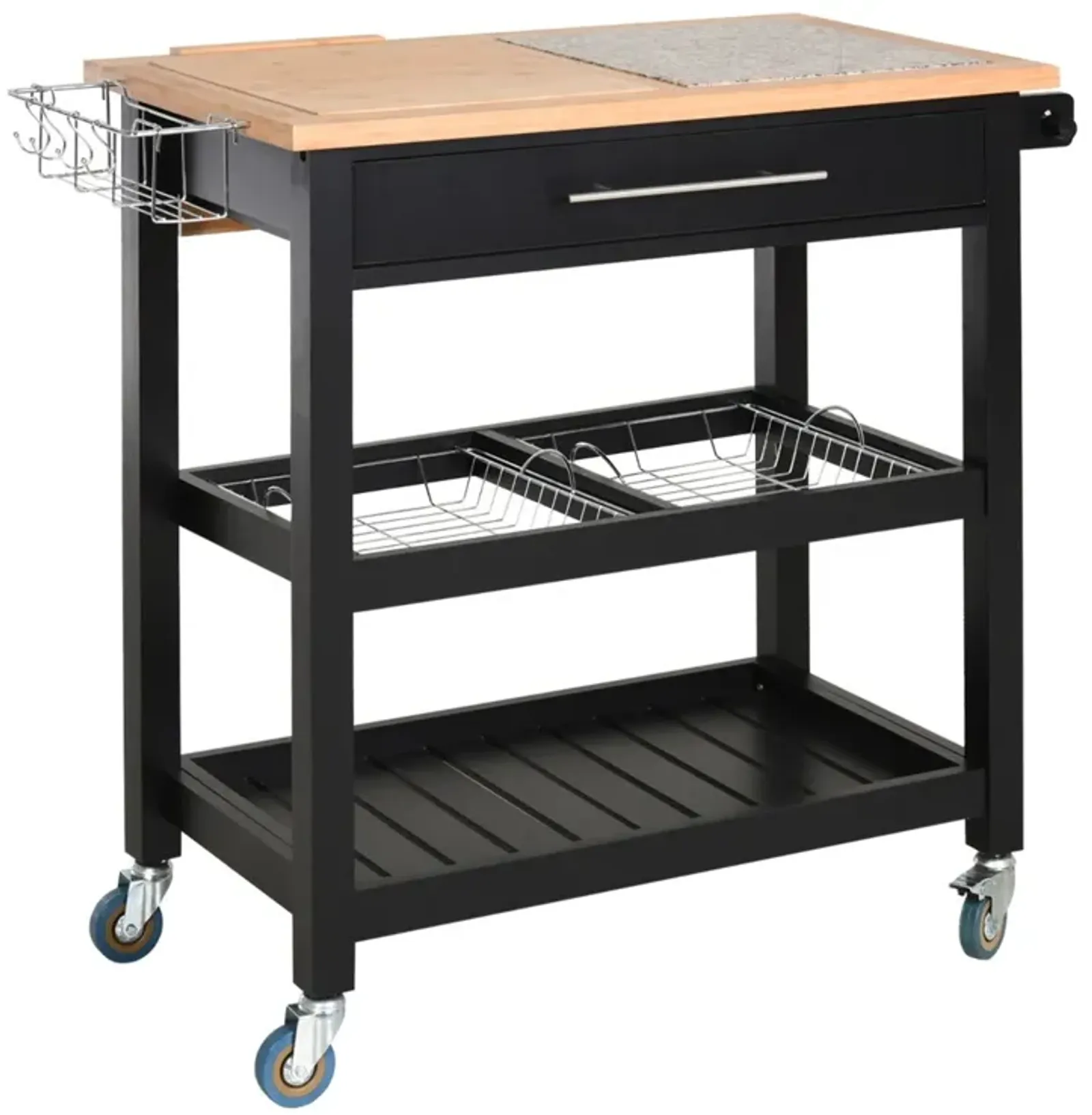 Black/Natural Kitchen Aid: Mobile Utility Cart with Bamboo & Granite Top