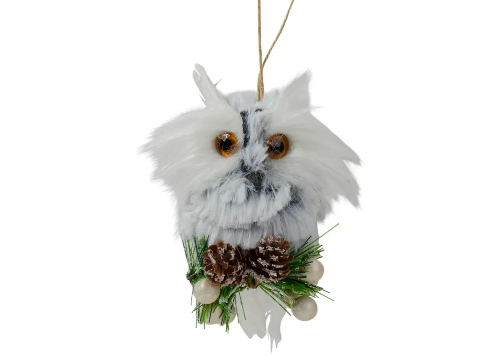 6" White Owl with Pinecones and Berries Christmas Ornament