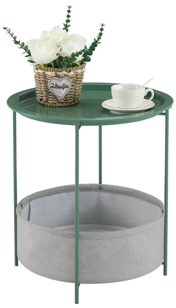 VECELO Round Side/End Table with Fabric Storage Basket