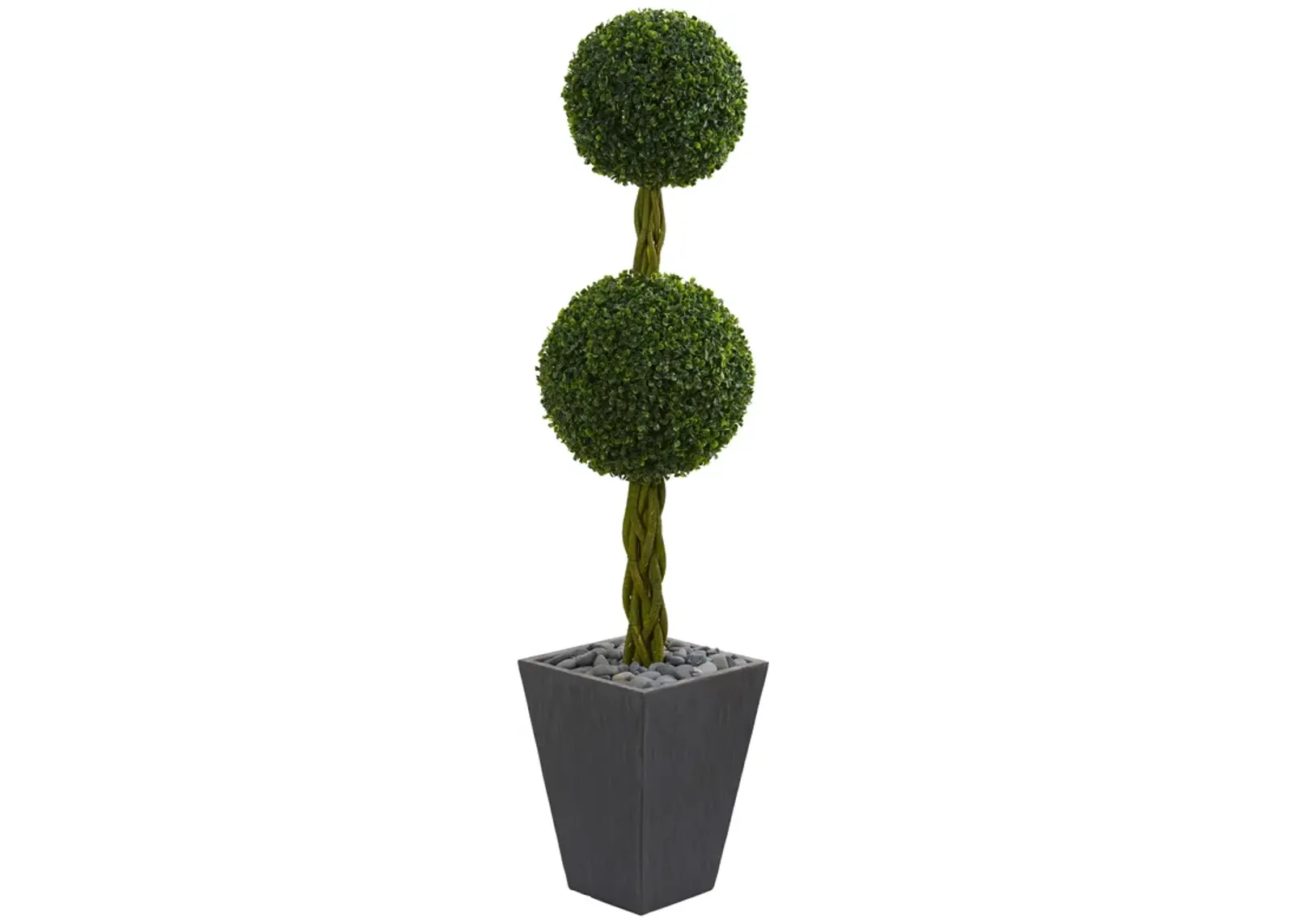 HomPlanti 5 Feet Double Ball Boxwood Topiary Artificial Tree in Slate Planter UV Resistant (Indoor/Outdoor)r)