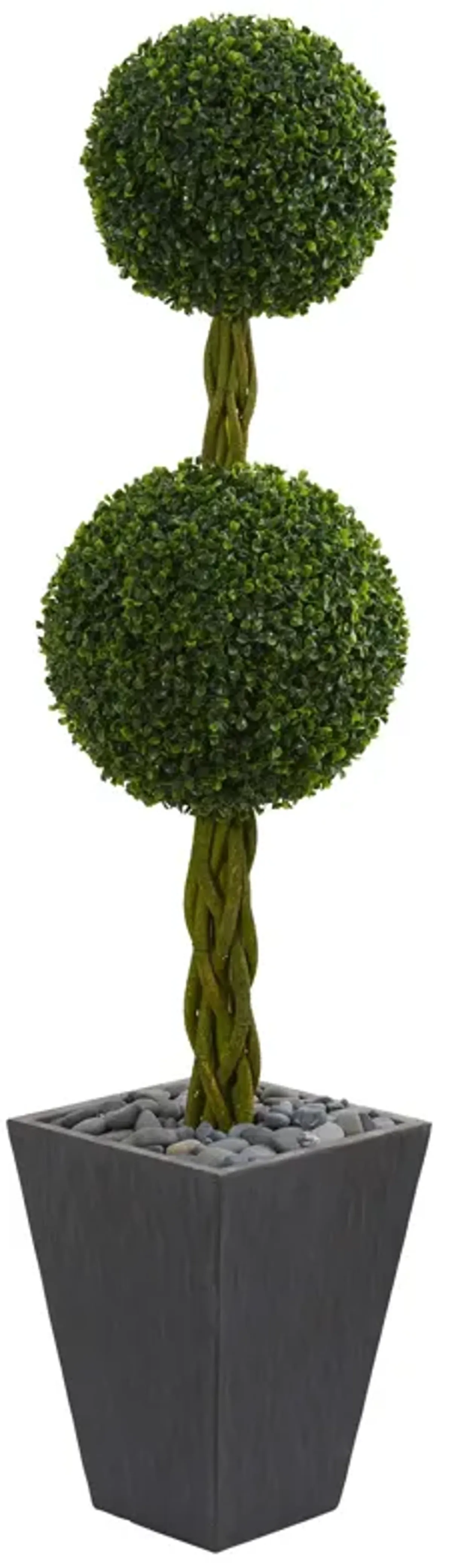 HomPlanti 5 Feet Double Ball Boxwood Topiary Artificial Tree in Slate Planter UV Resistant (Indoor/Outdoor)r)