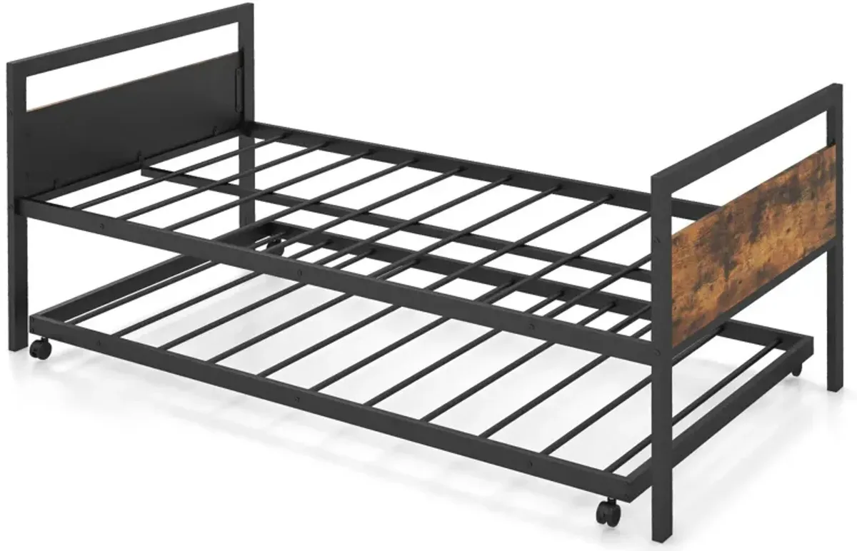 Twin Metal Daybed with Trundle Lockable Wheels-Twin Size