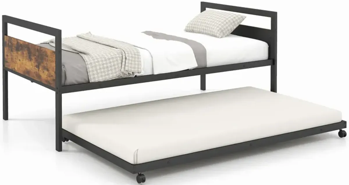 Twin Metal Daybed with Trundle Lockable Wheels-Twin Size