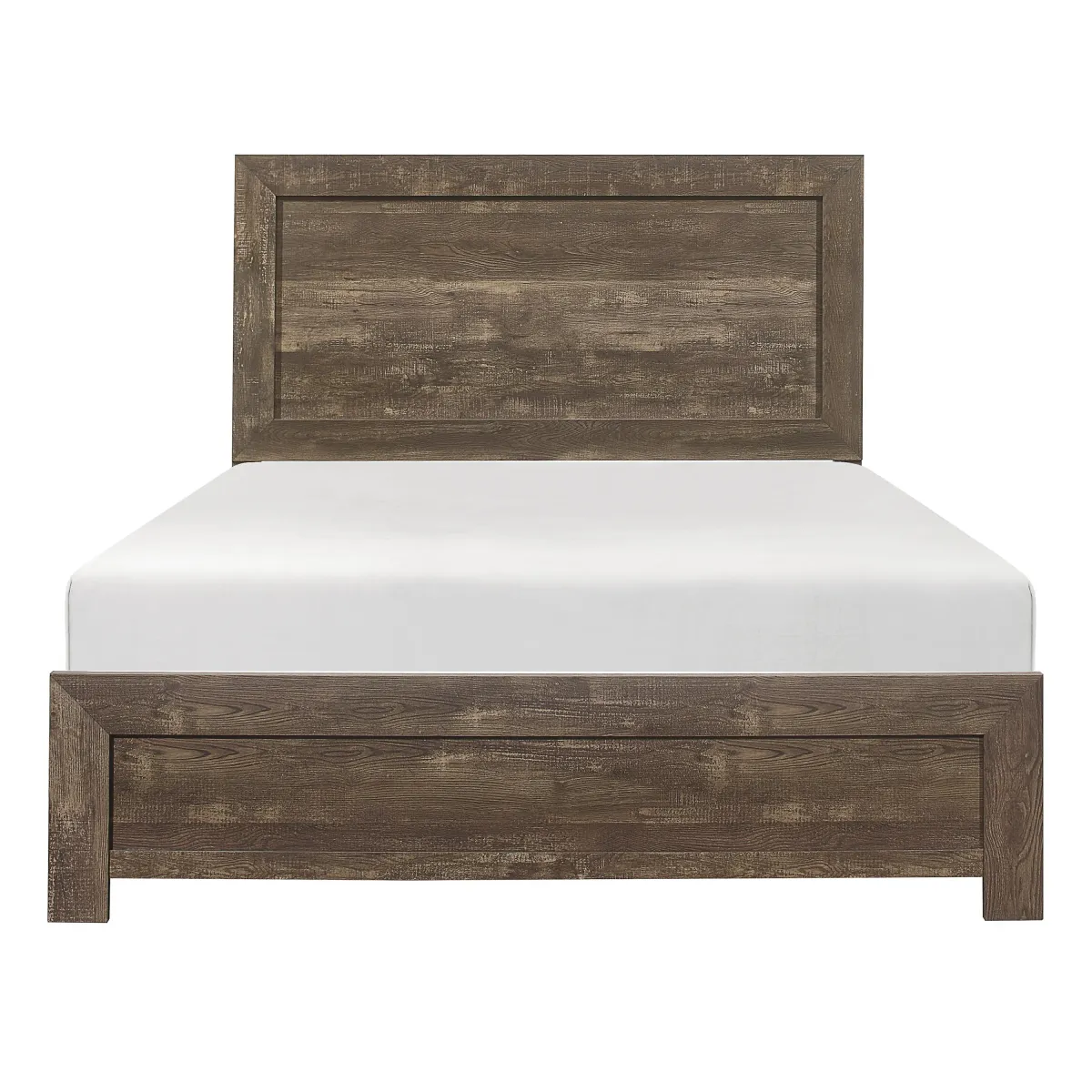 Rustic Panel Design Wooden Queen Size Bed with Block Legs Support, Brown-Benzara