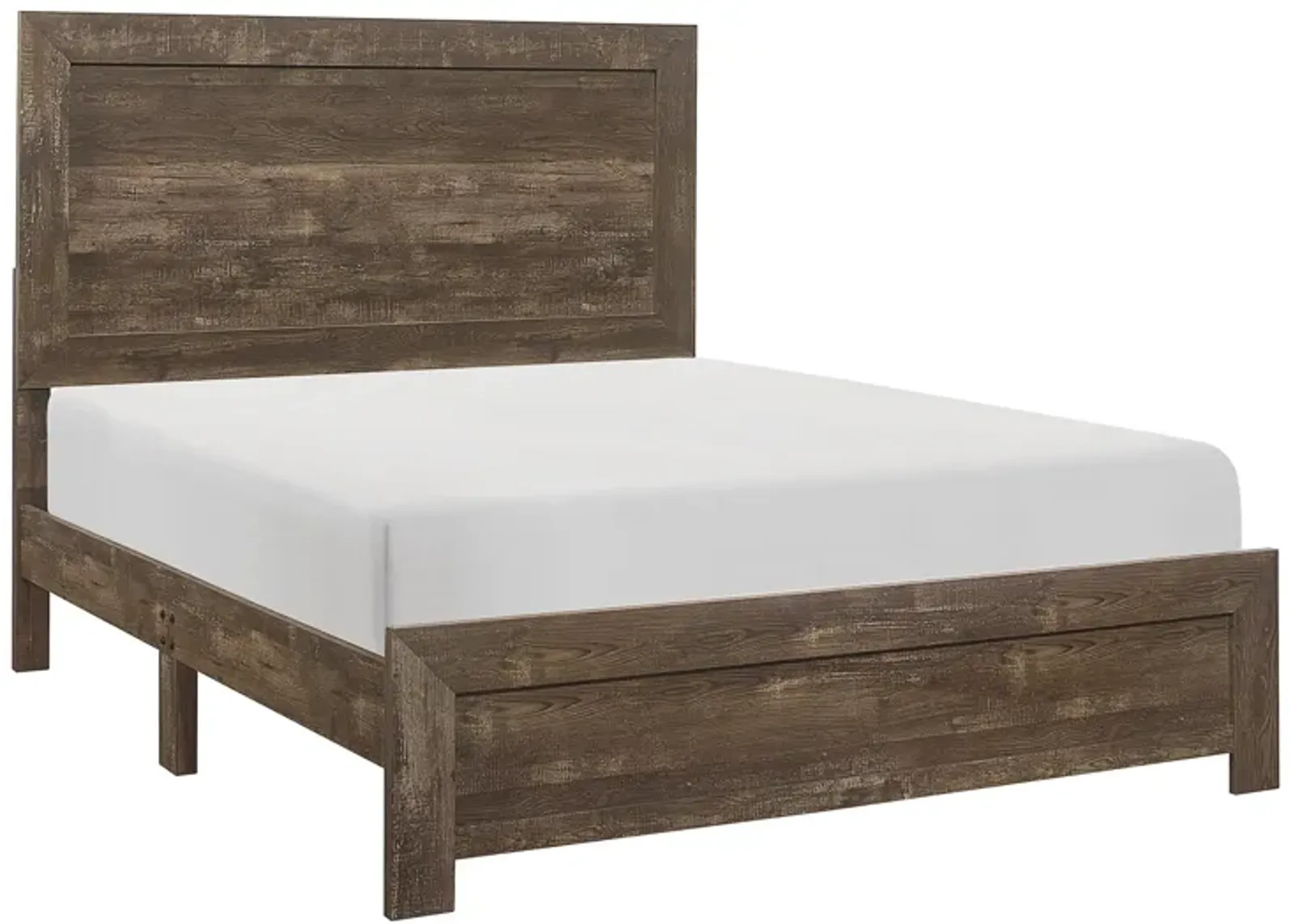 Rustic Panel Design Wooden Queen Size Bed with Block Legs Support, Brown-Benzara