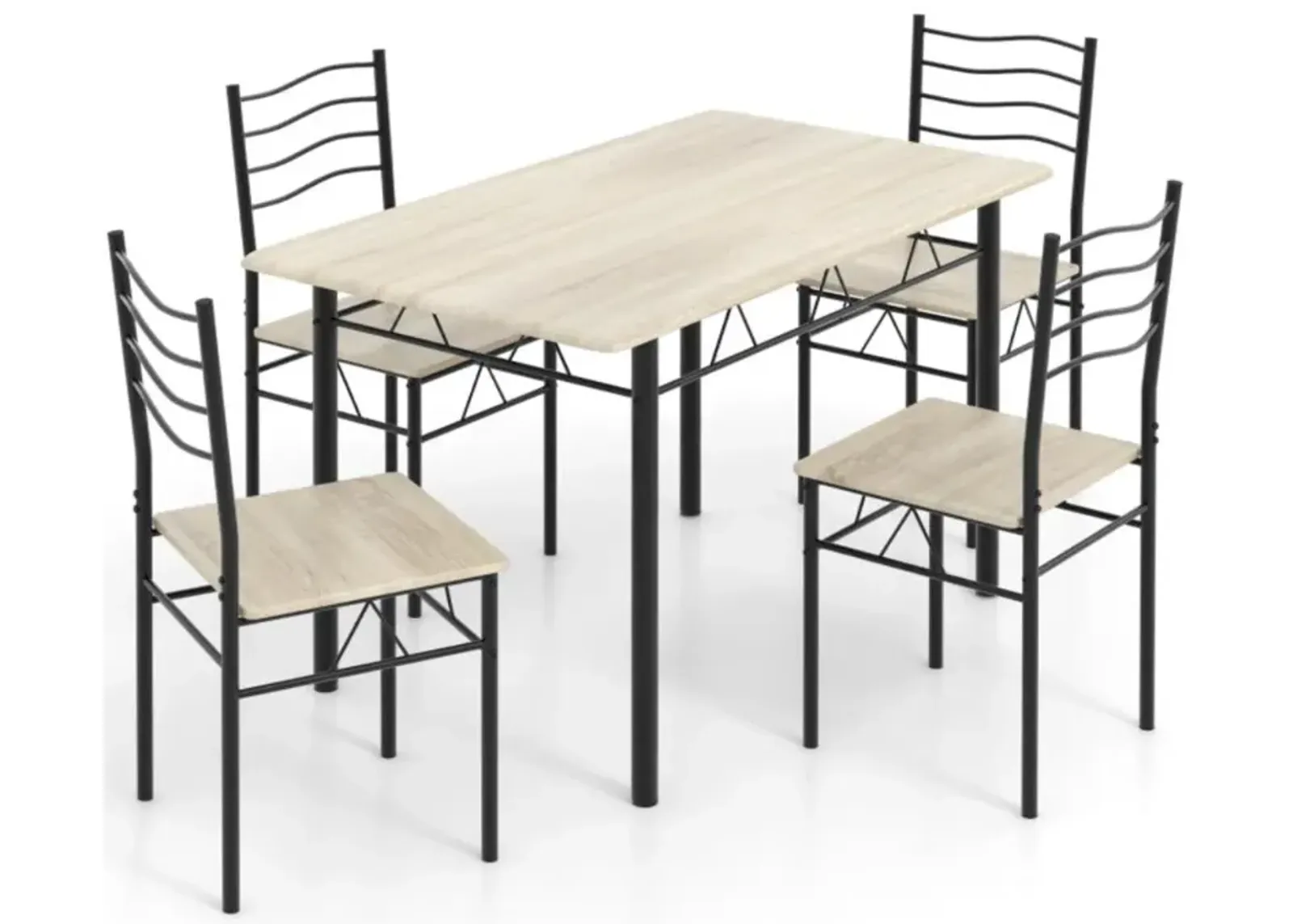 Hivvago 5 Pieces Wood Metal Dining Table Set with 4 Chairs