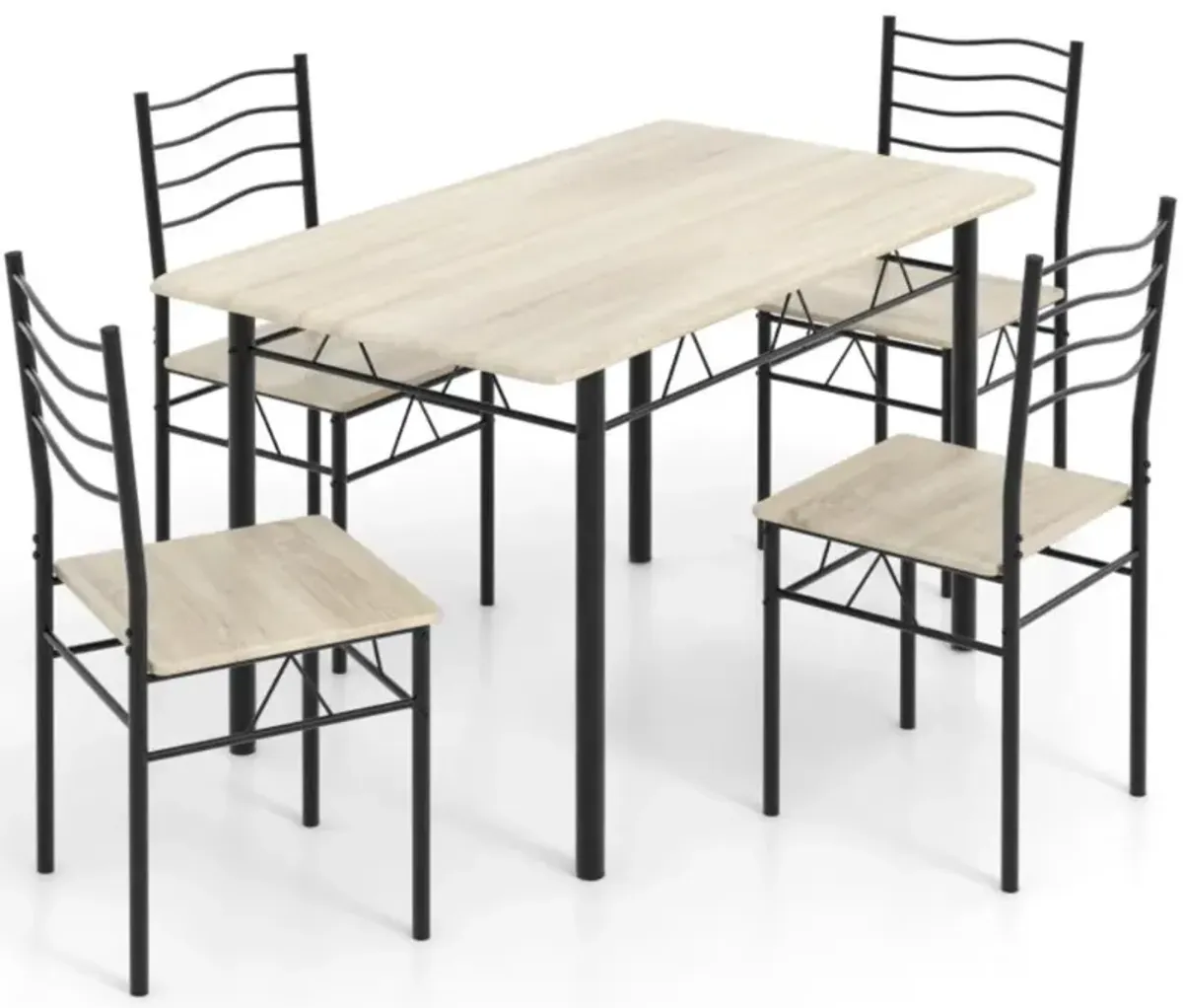 Hivvago 5 Pieces Wood Metal Dining Table Set with 4 Chairs