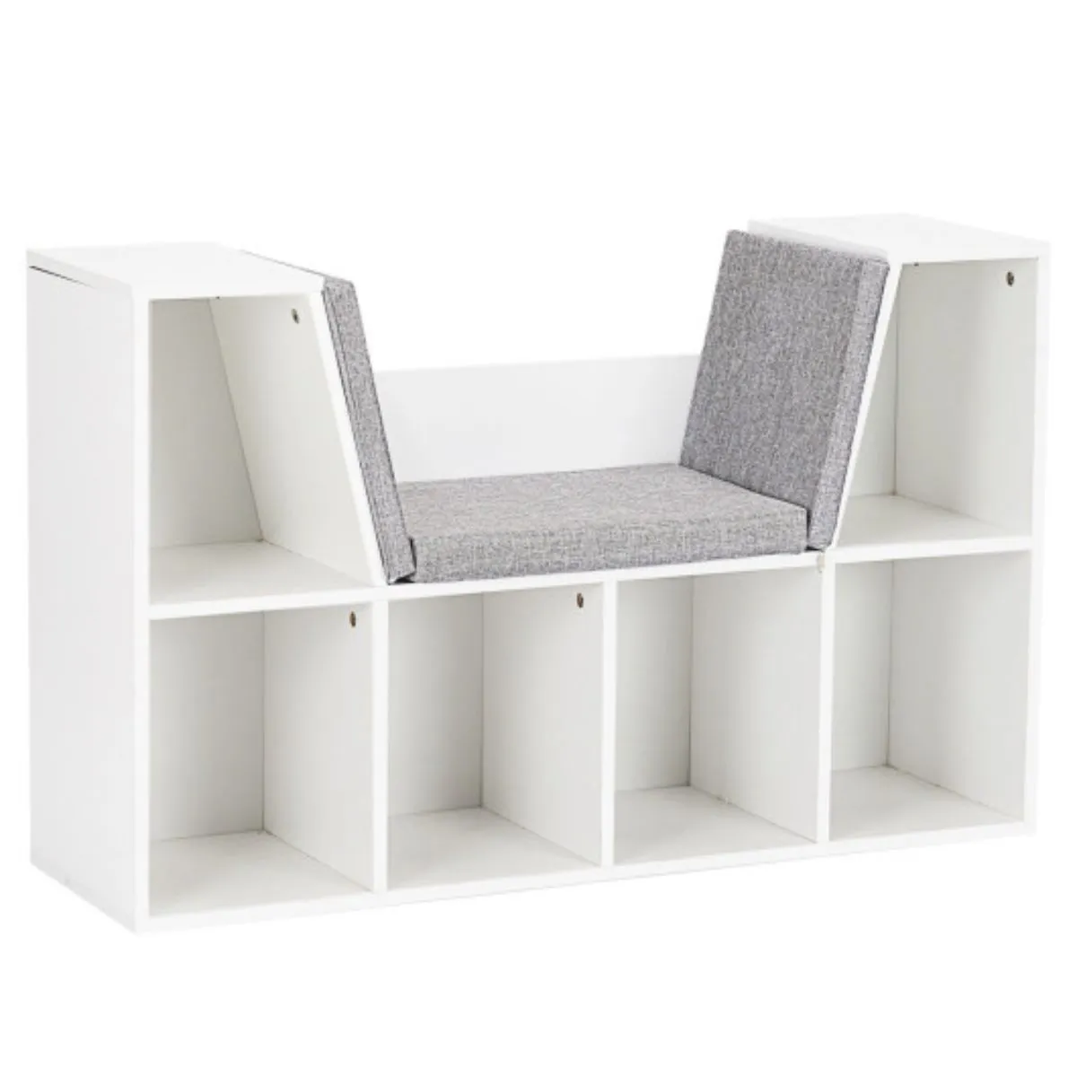 6-Cubby Kid Storage Bookcase Cushioned Reading Nook