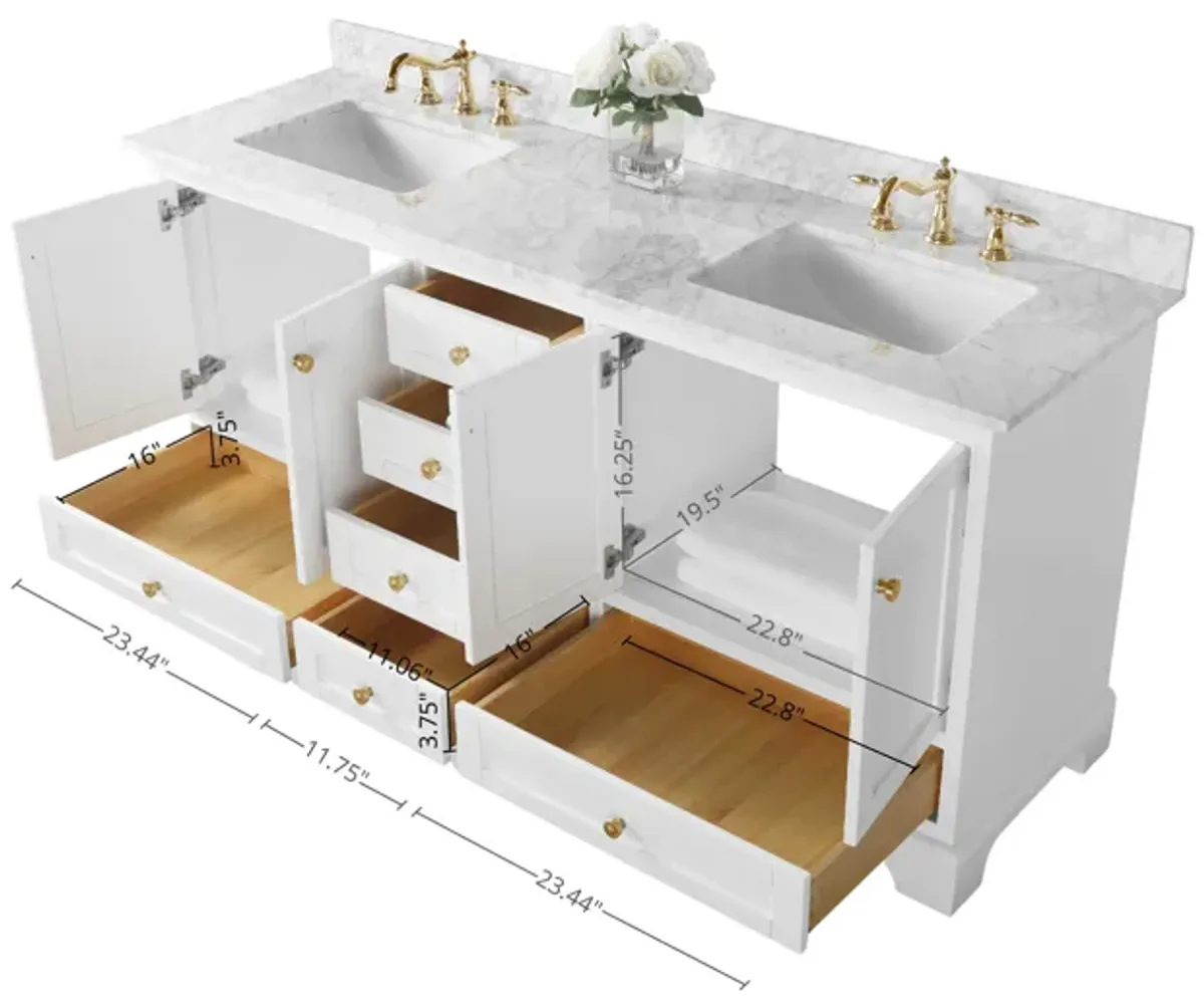 Audrey 66 in. Bath Vanity Set in White with Gold Hardware