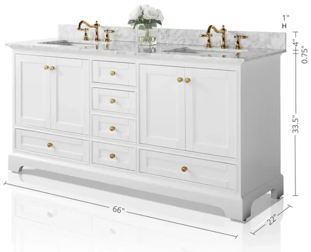 Audrey 66 in. Bath Vanity Set in White with Gold Hardware