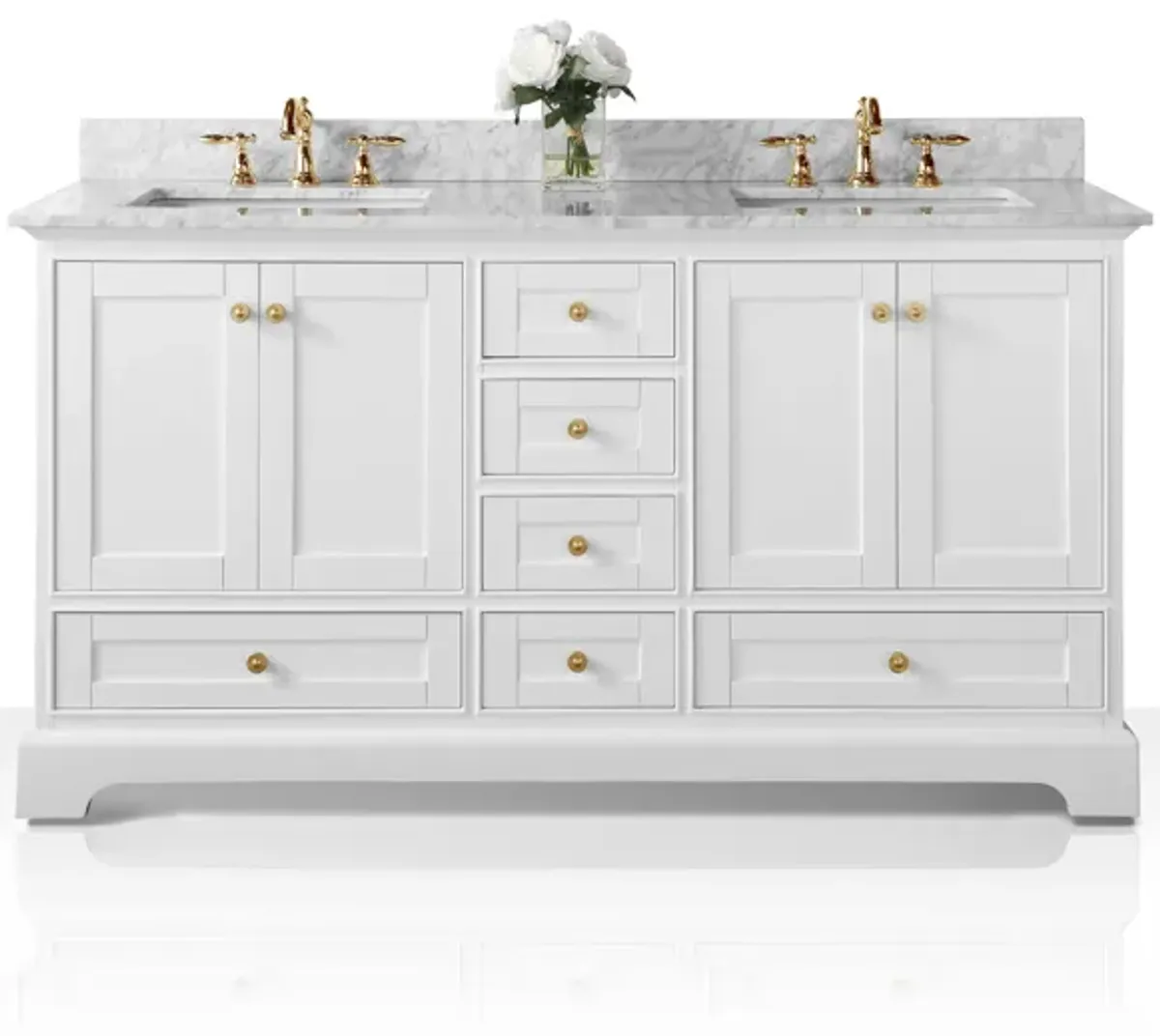 Audrey 66 in. Bath Vanity Set in White with Gold Hardware