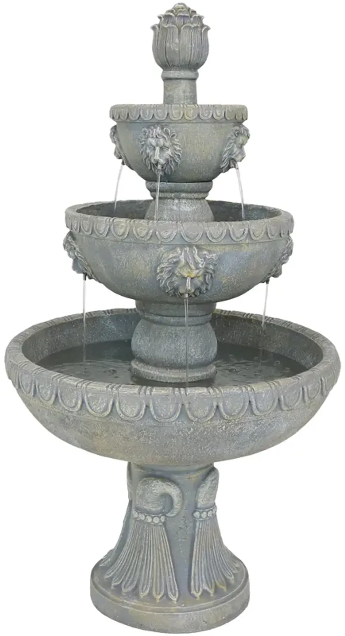 Sunnydaze Lion Head Fiberglass Outdoor 4-Tier Water Fountain