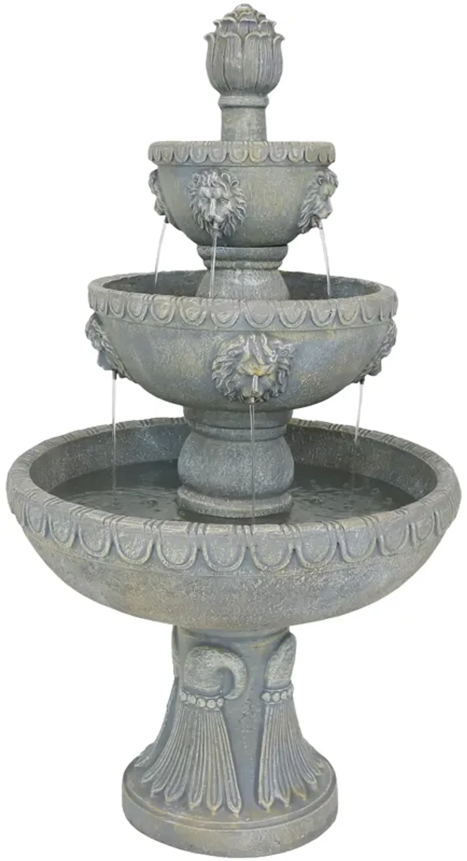 Sunnydaze Lion Head Fiberglass Outdoor 4-Tier Water Fountain