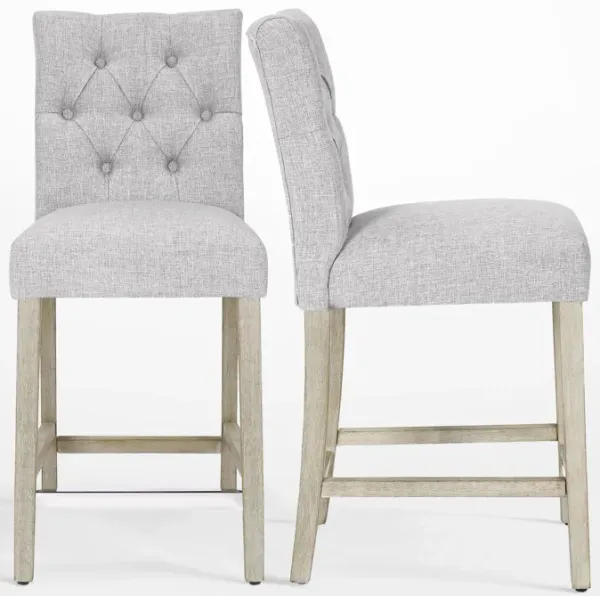 WestinTrends 24" Linen Fabric Tufted Upholstered Counter Stool (Set of 2), Antique Grey
