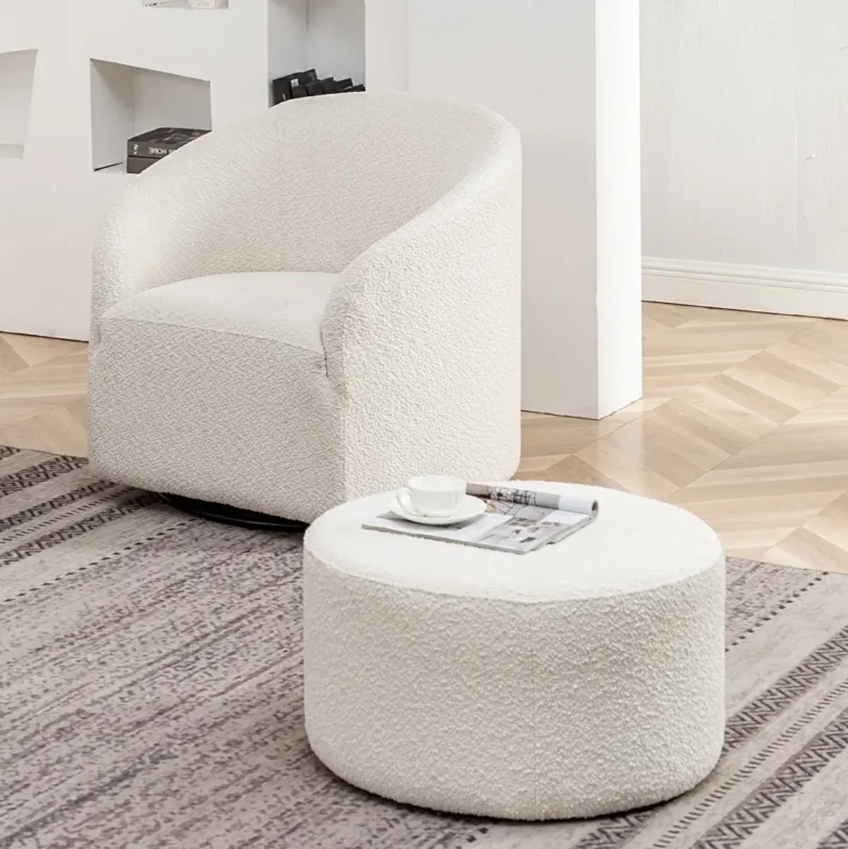 Elof 24in Wide Round Ottoman Footrest