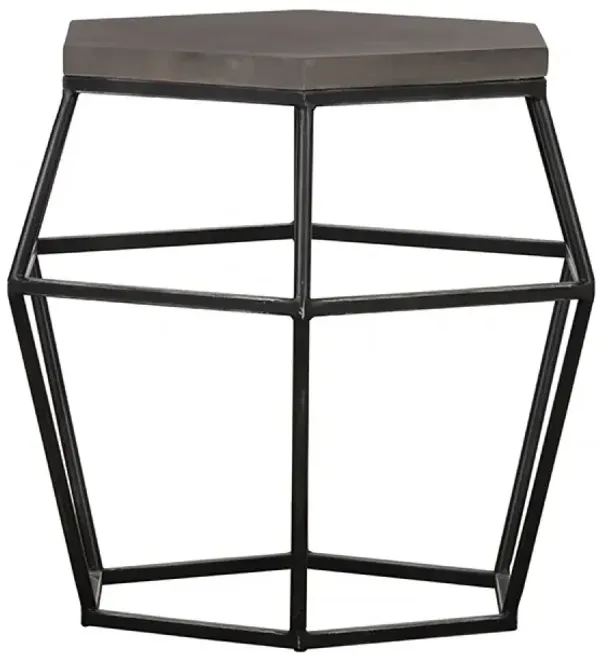 Modern Gray Concrete and Black Metal Hexagonal End Table