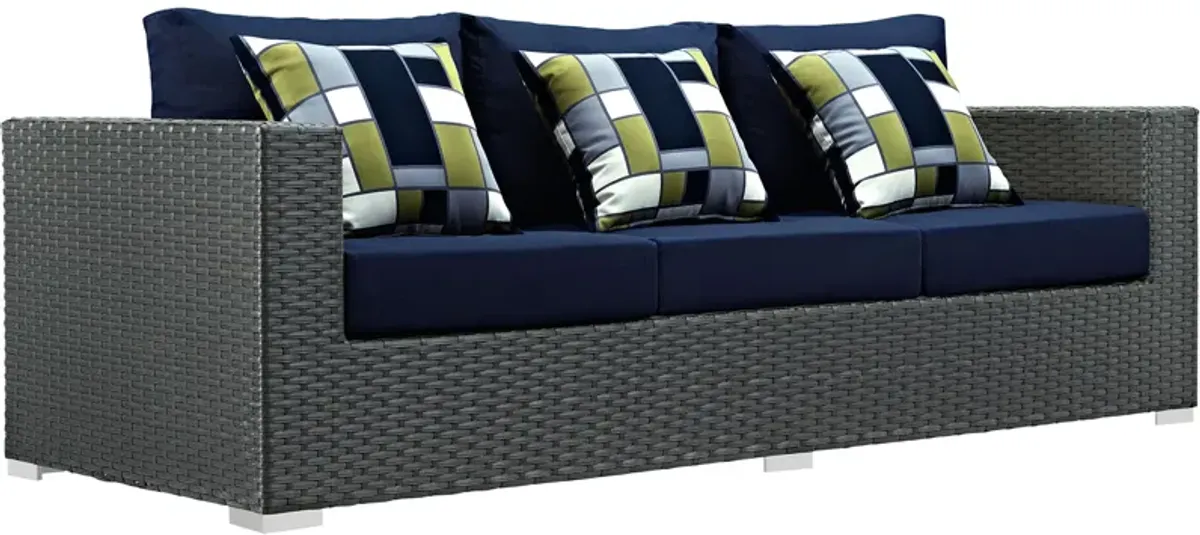 Sojourn 3 Piece Outdoor Patio Sunbrella Sectional Set - Canvas Navy