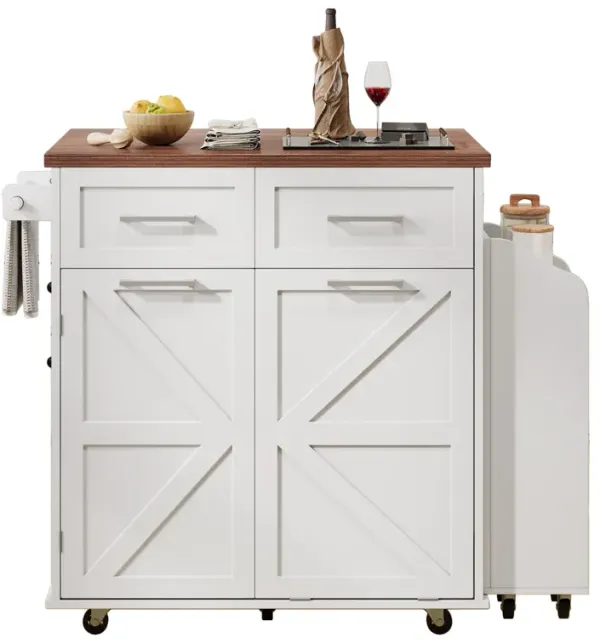 Merax Farmhouse Kitchen Island with Drop Leaf