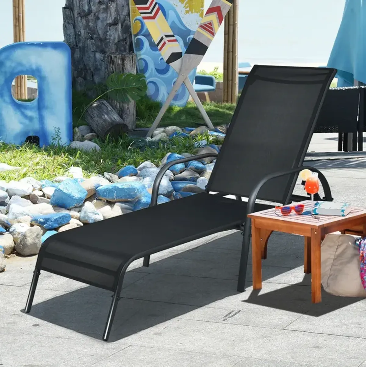 Adjustable Patio Chaise Folding Lounge Chair with Backrest