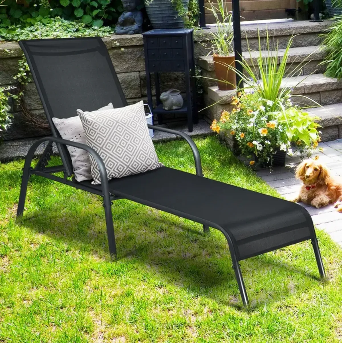 Adjustable Patio Chaise Folding Lounge Chair with Backrest